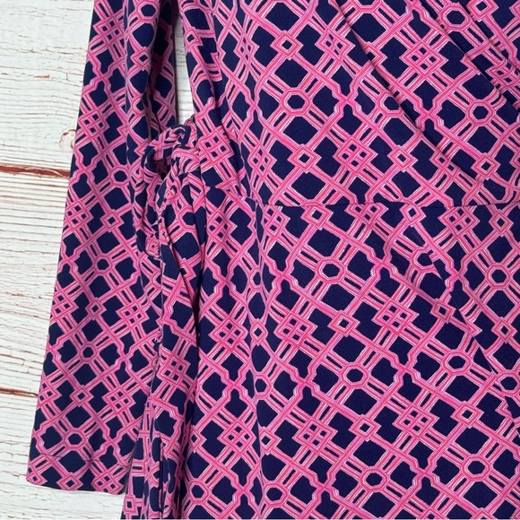 Vineyard Vines Long Sleeve Lattice Knit Print Wrap Dress in Deep Bay Sz S - Picture 6 of 11